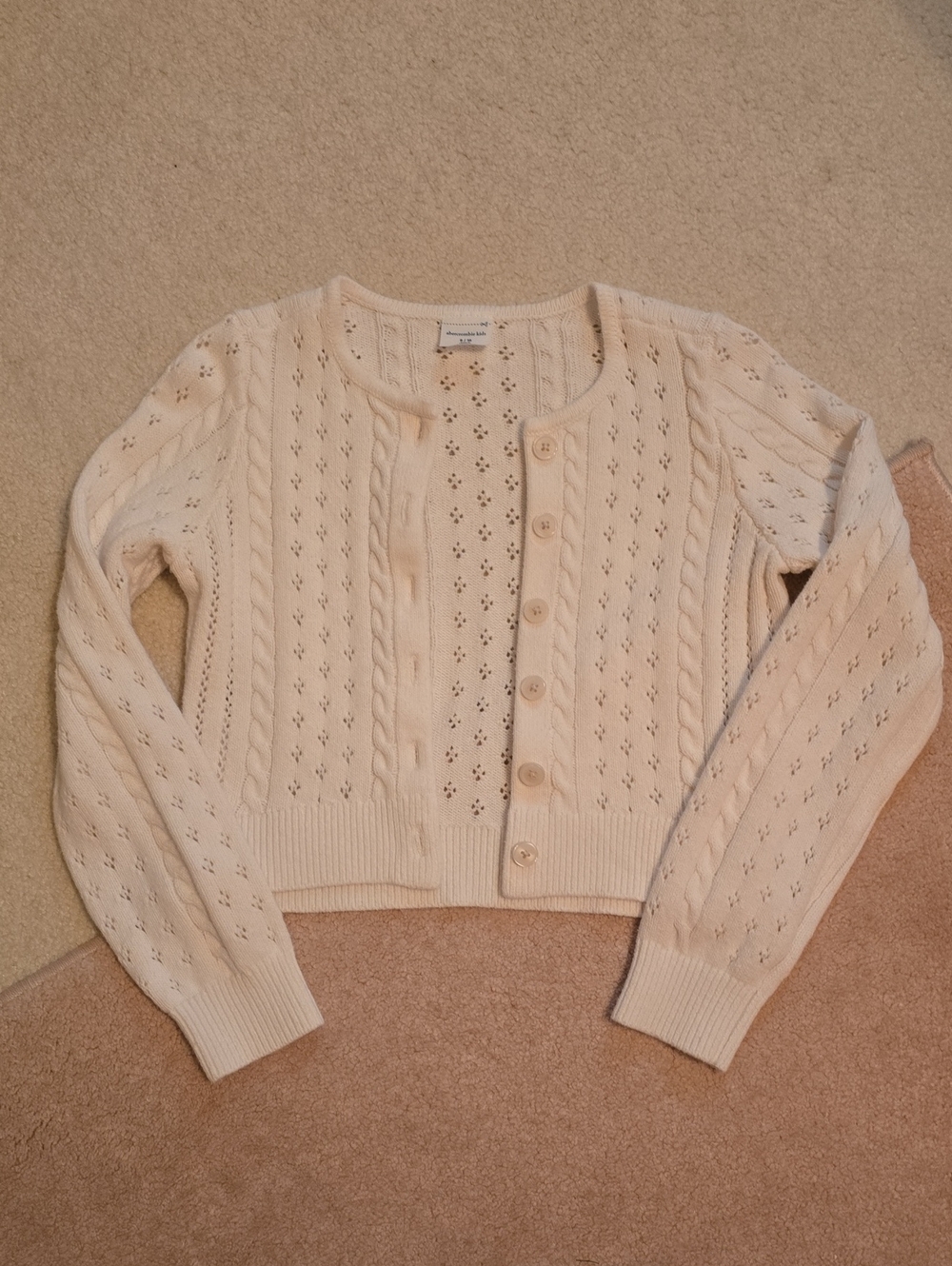 Abercrombie Kids Eyelet Cable Knit Cardigan - Cream